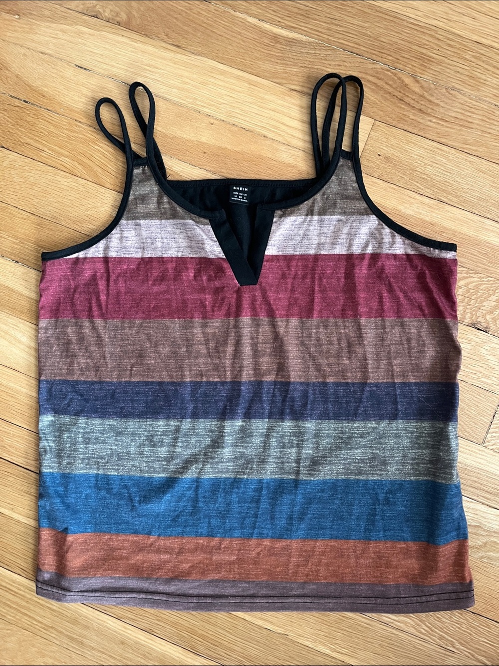 SHEIN Multicolor Striped V-Notch Cami with Double Straps